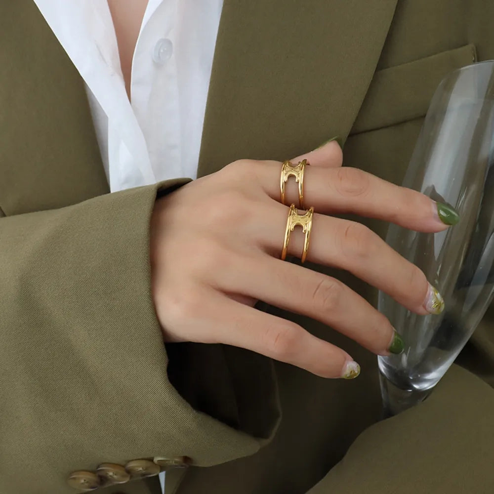 Titanium Steel Double-Layered Ring in Gold - women's ring