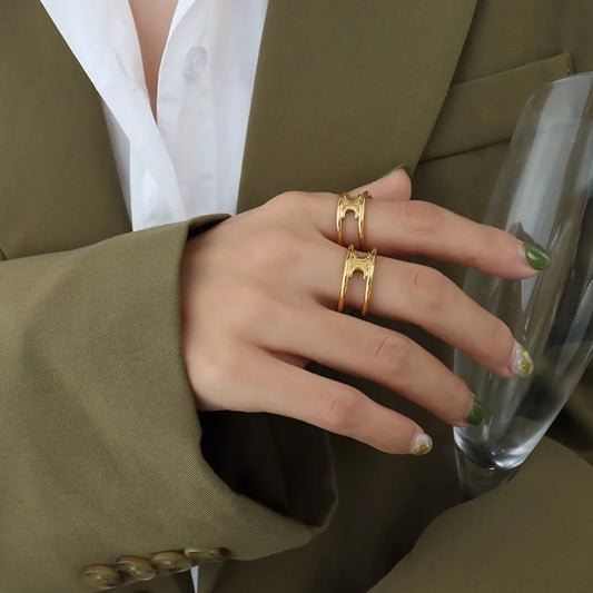 Titanium Steel Double-Layered Ring in Gold - women's ring