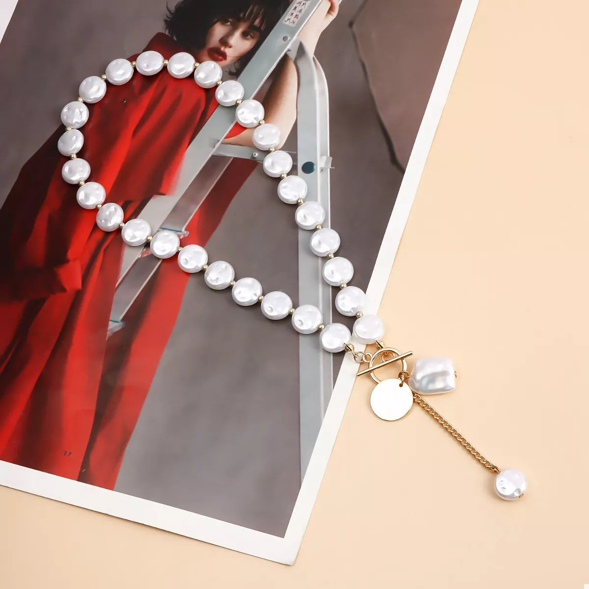 18K Gold-Plated Pearl Drop Necklace - alternate necklace view
