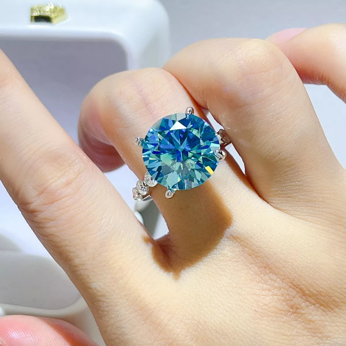 10 Carat Sterling Silver Moissanite Ring in Pastel Blue - women's ring