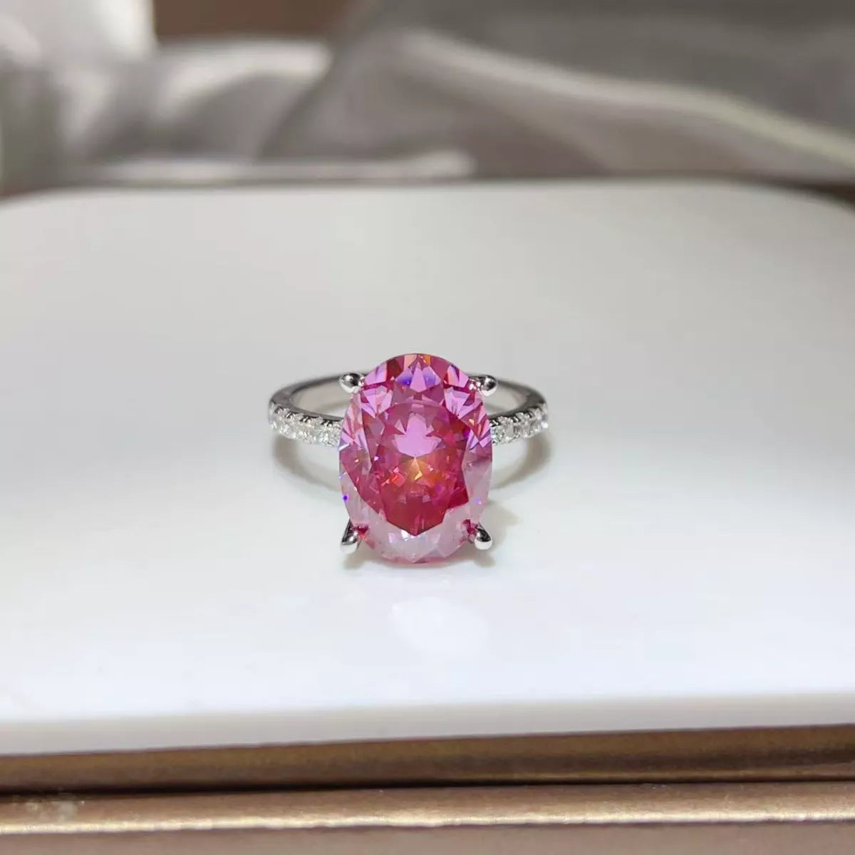 8 Carat Moissanite Oval Sterling Silver Ring in Silver - women's ring