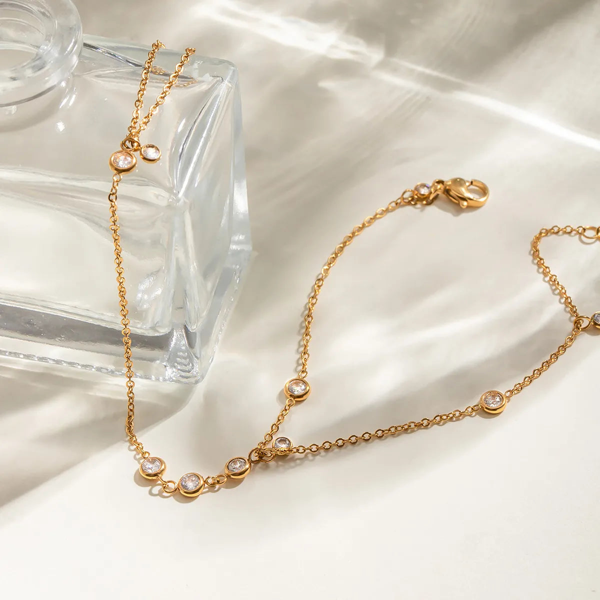 18K Gold-Plated Inlaid Rhinestone Chain Bracelet - alternate jewelry view