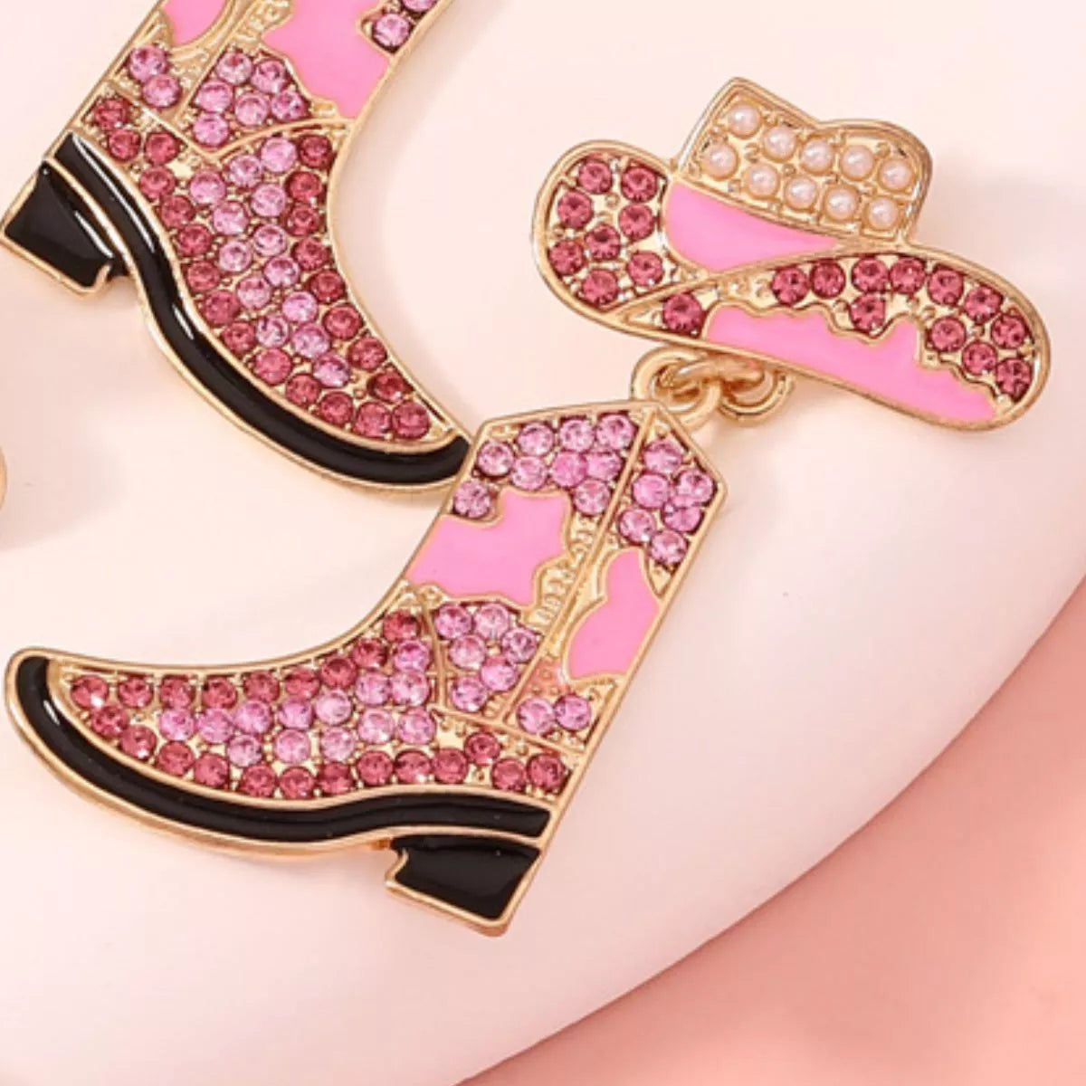 Rhinestone Boot Dangle Earrings - alternate earring view