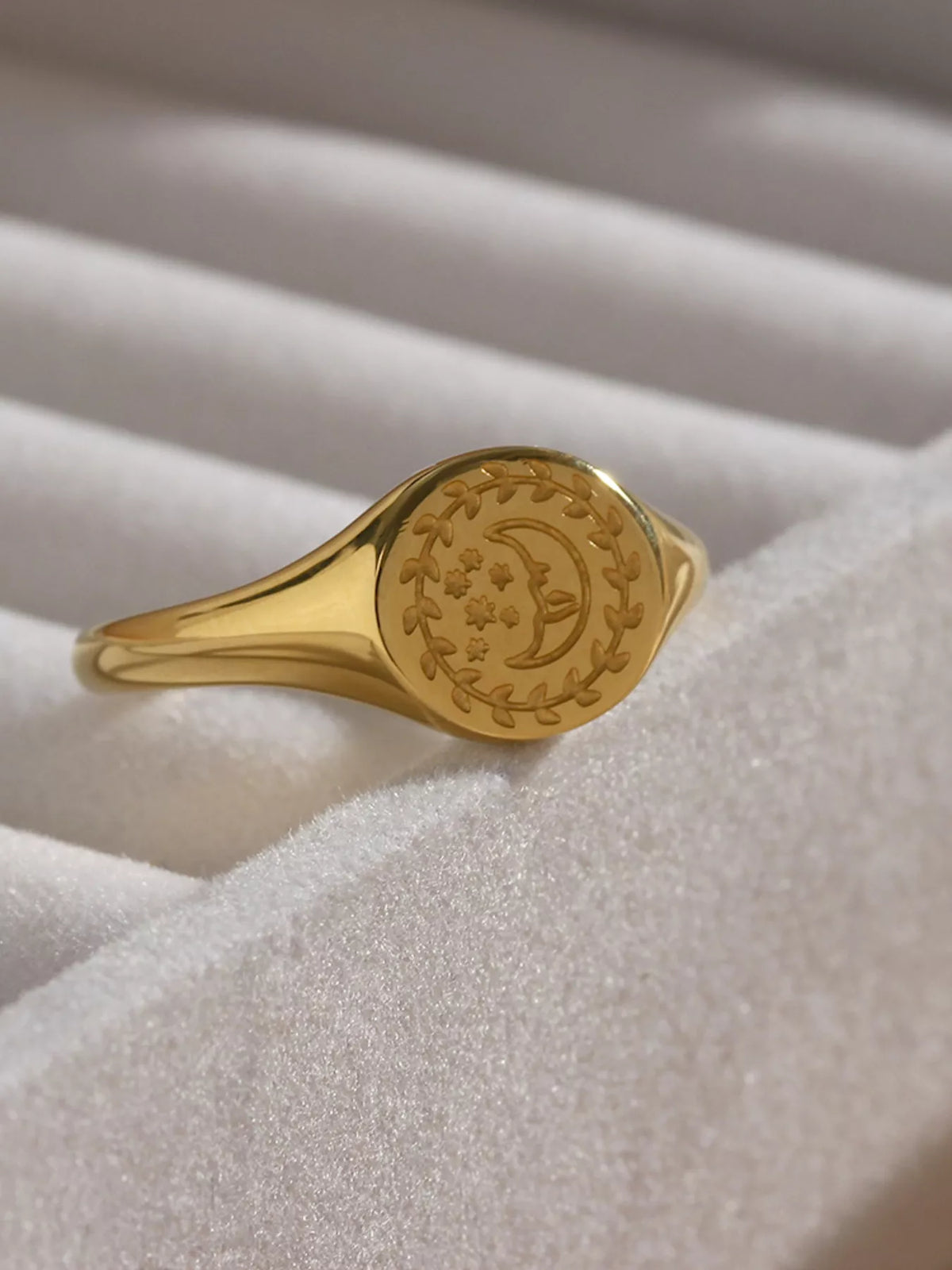 18K Gold-Plated Sun Motif Signet Ring in Style A - women's signet ring
