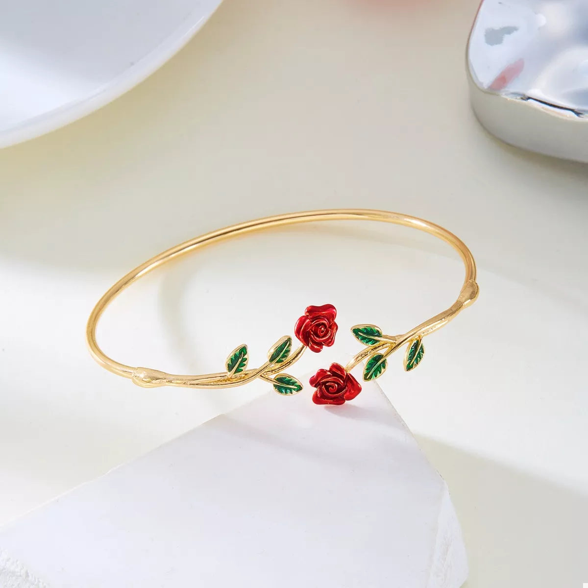 Rose Bypass Ring and Bracelet Set - alternate jewelry view