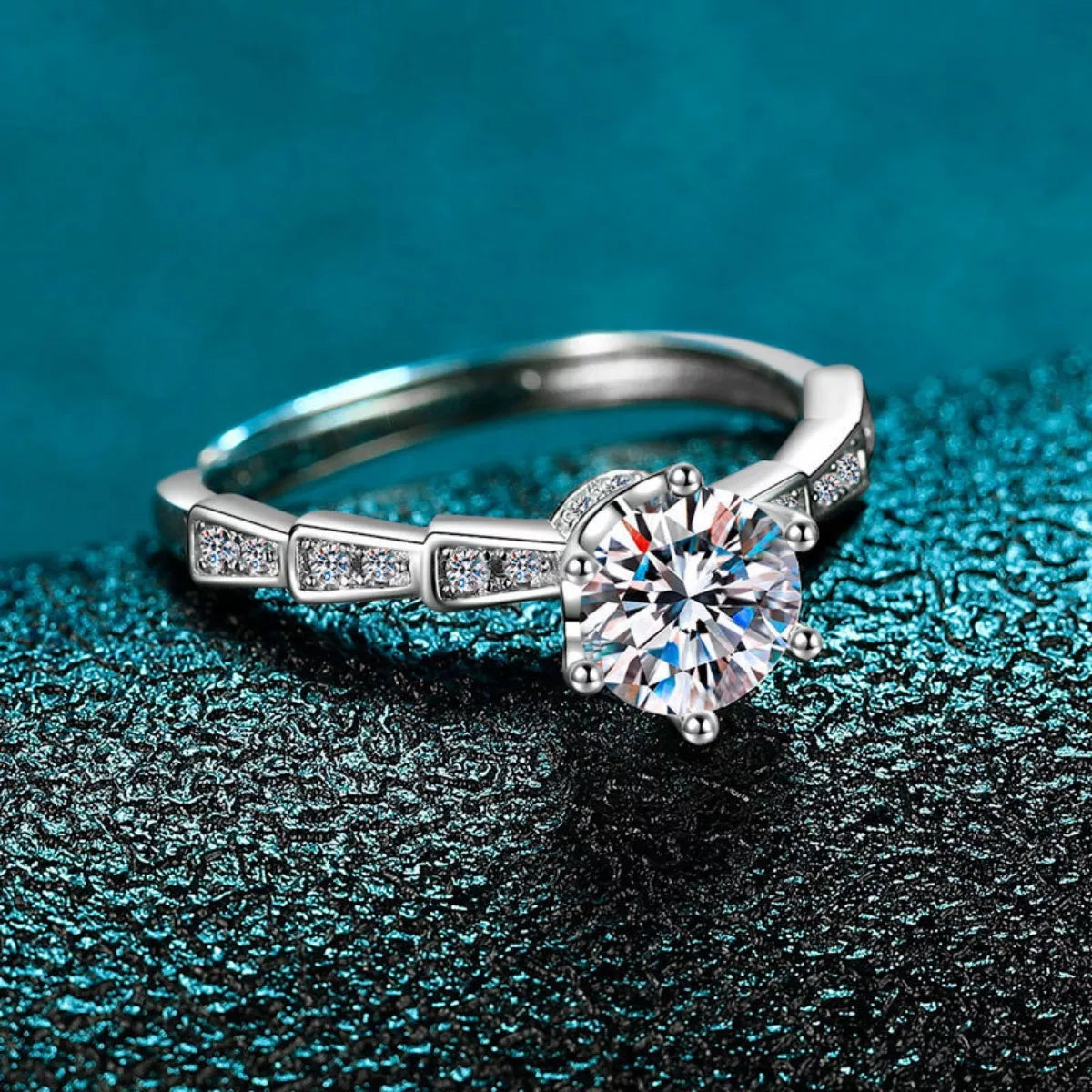 1 Carat Moissanite Sterling Silver Ring - alternate ring view