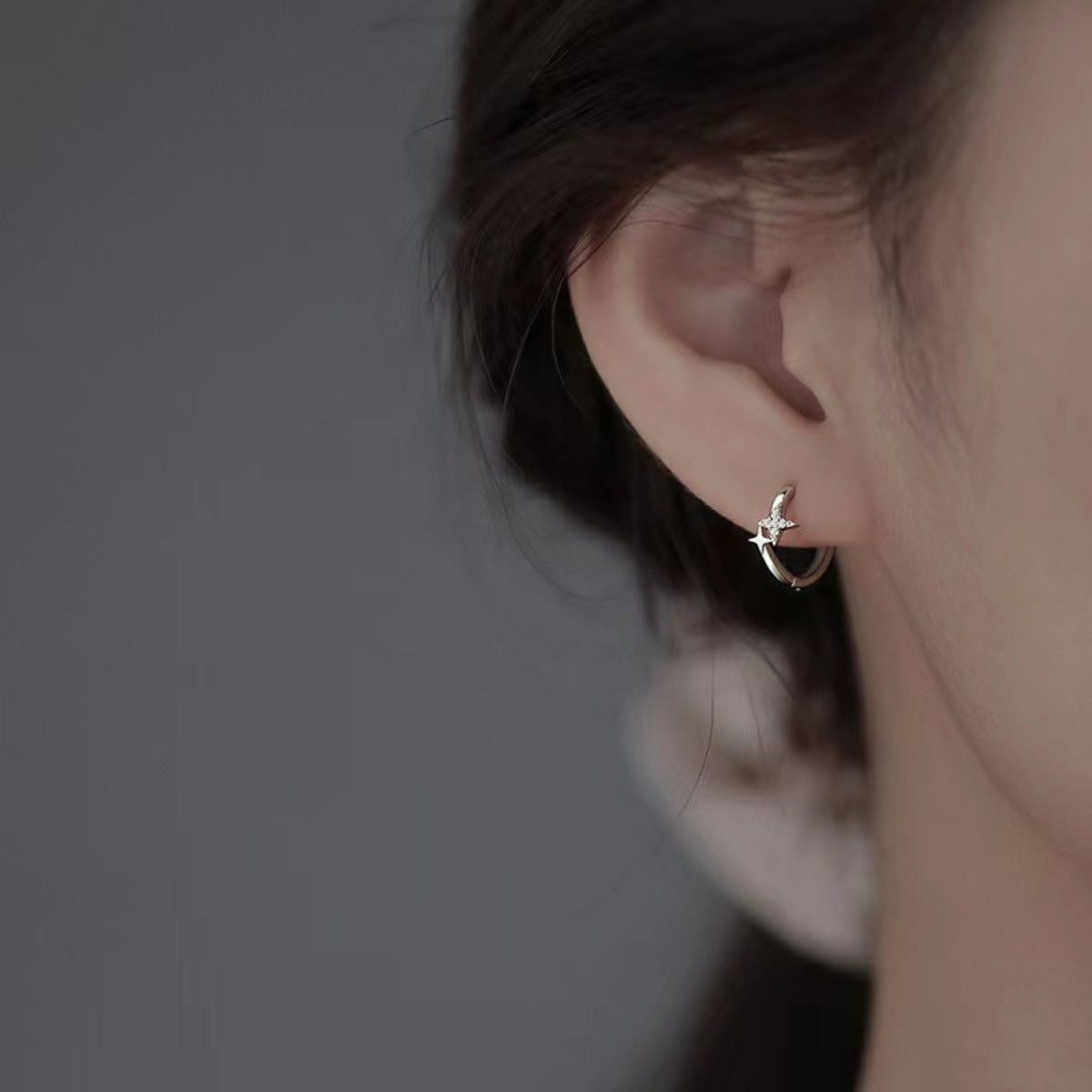 Sterling Silver Star Hoop Earrings in Silver - women's hoop earrings