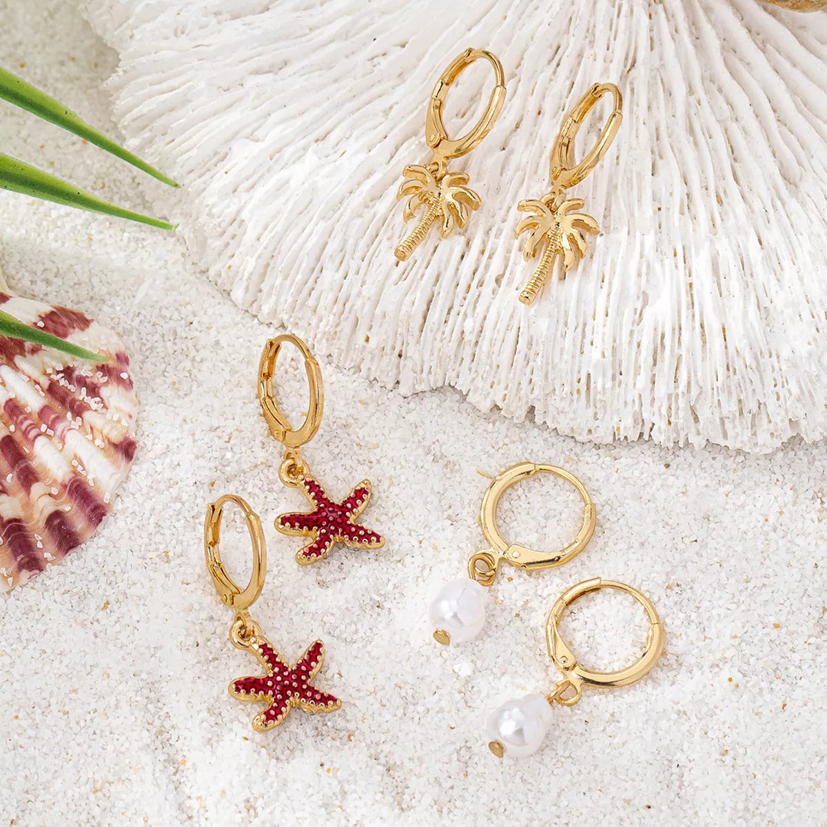 3-Pair 18K Gold-Plated Alloy Drop Earrings - alternate earring view