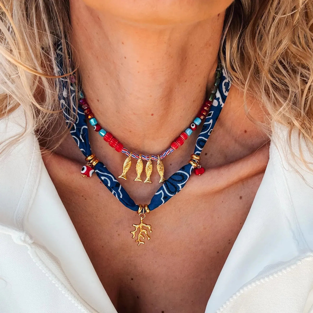 2-Piece Coral and Fish Pendant Necklace - alternate necklace view