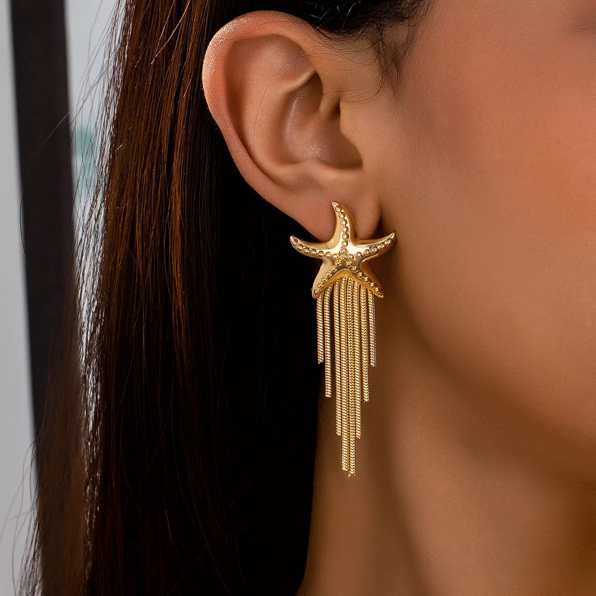 18K Gold-Plated Starfish Fringe Drop Earrings - alternate earring view