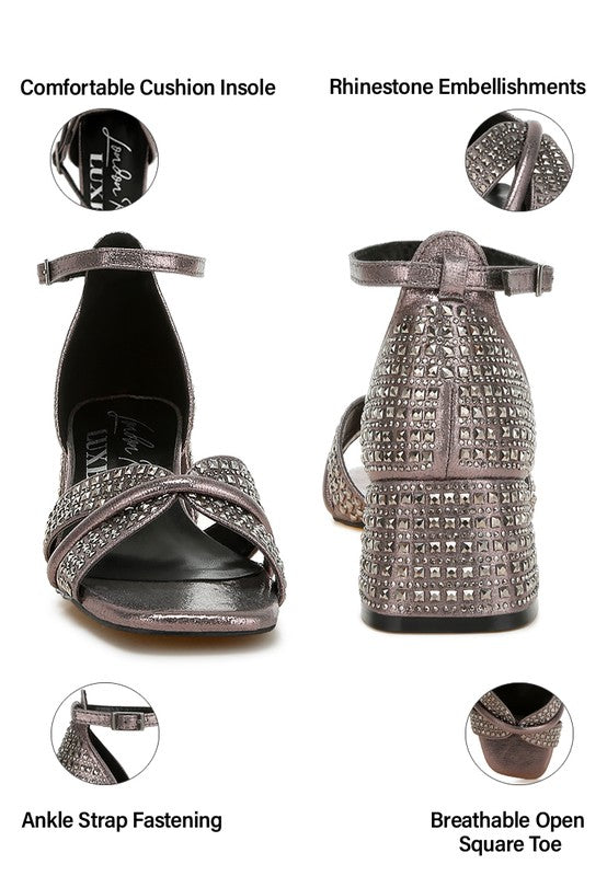 Block Heel Rhinestone Sandals