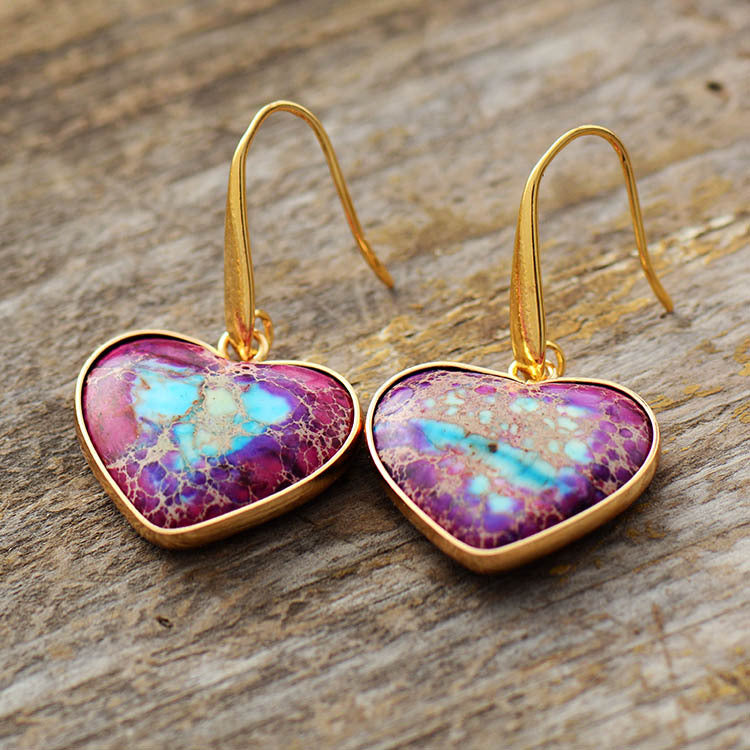 Natural Stone Heart Drop Earrings - alternate earring view