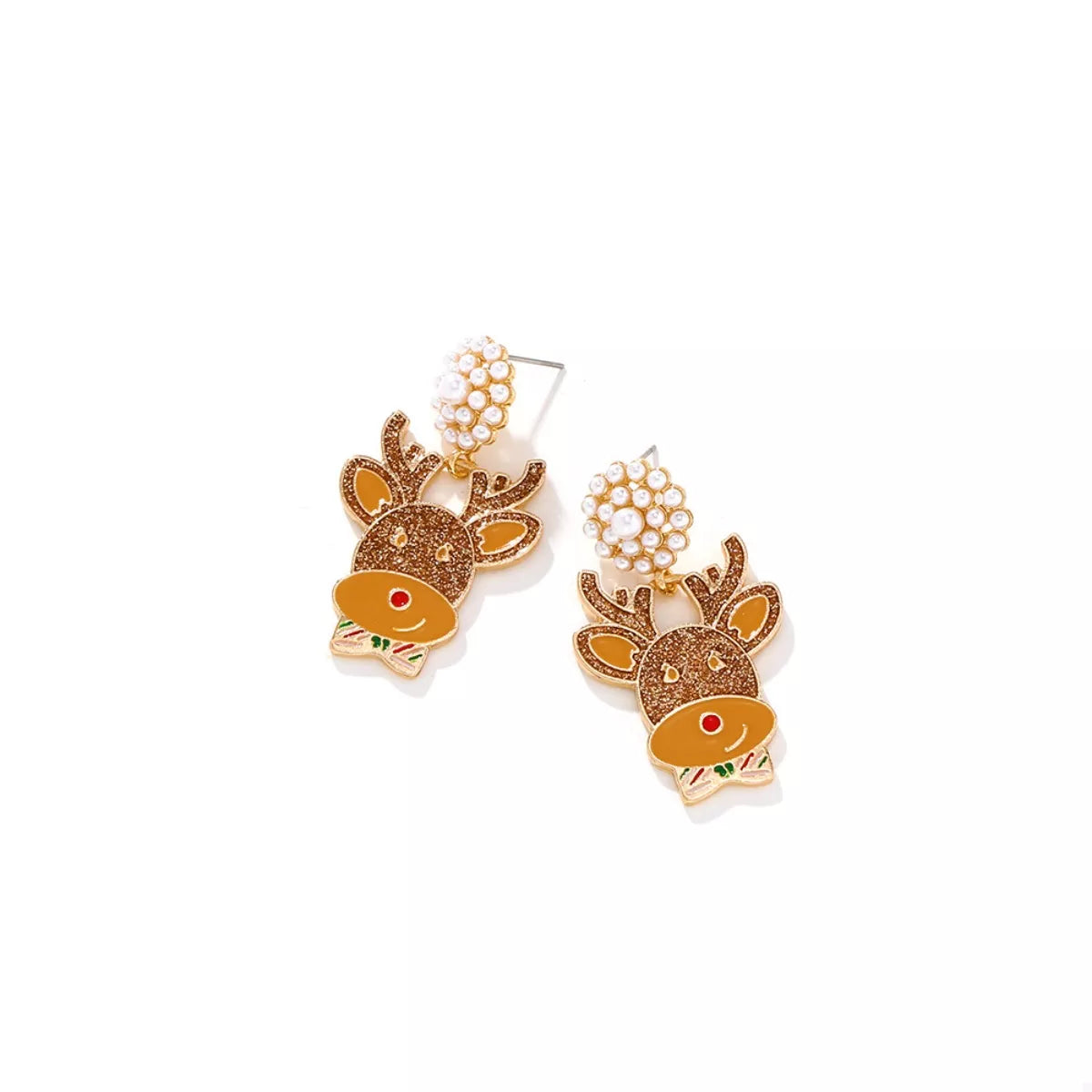 Reindeer Drop Earrings with Pearl Accents - alternate earring view