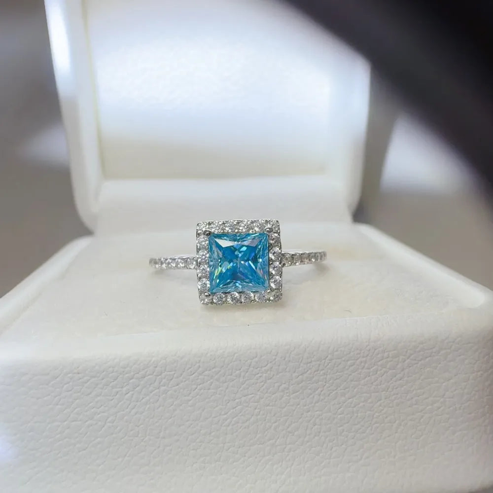 2 Carat Moissanite Sterling Silver Square Shape Ring in Silver - women's ring