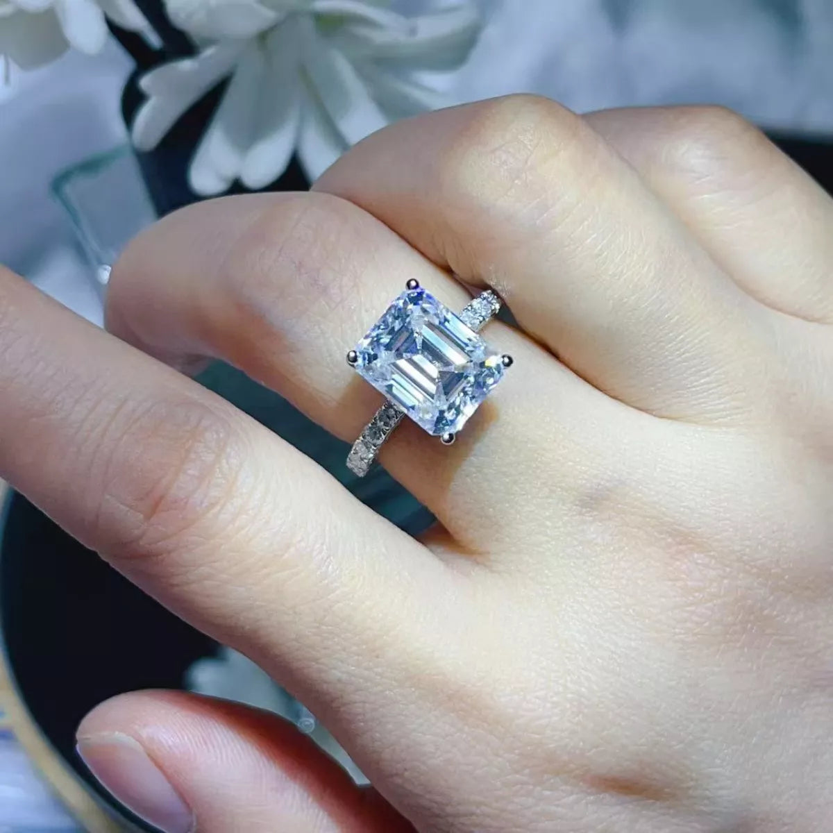 5 Carat Moissanite Sterling Silver Ring in Silver - women's ring