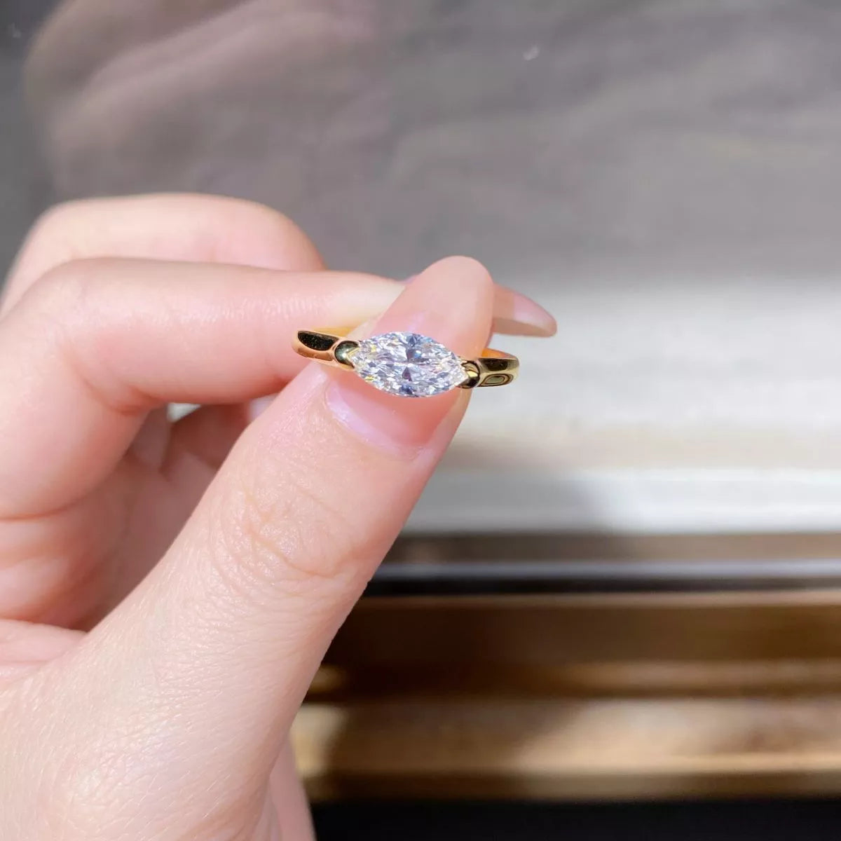 Sterling Silver Marquise-Cut Ring in Gold - women's ring
