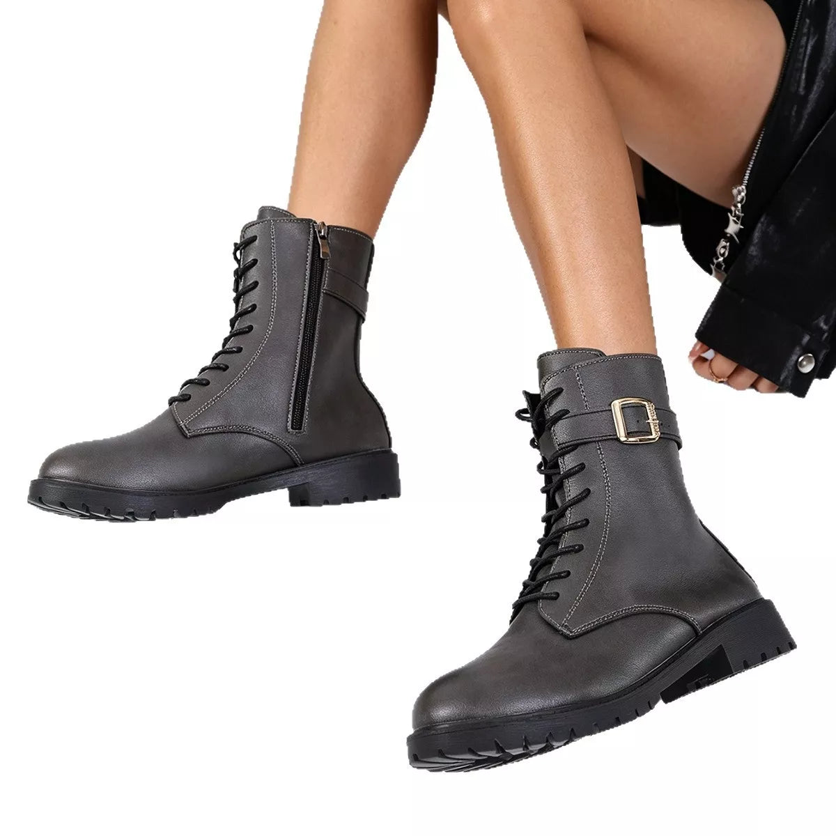 Round-Toe Lace-Up Boots in Coffee Brown - women's boots