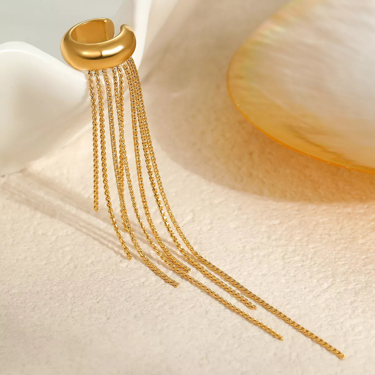 18K Gold-Plated Tassel Ear Cuff Earrings in Gold - women's ear cuff