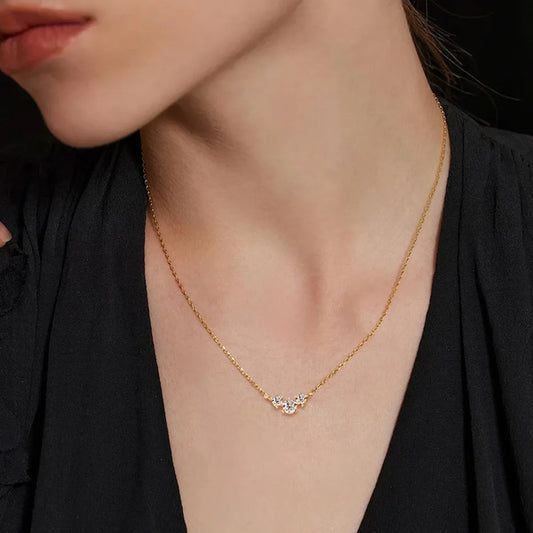 Sterling Silver Inlaid Moissanite Necklace in Gold - women's necklace