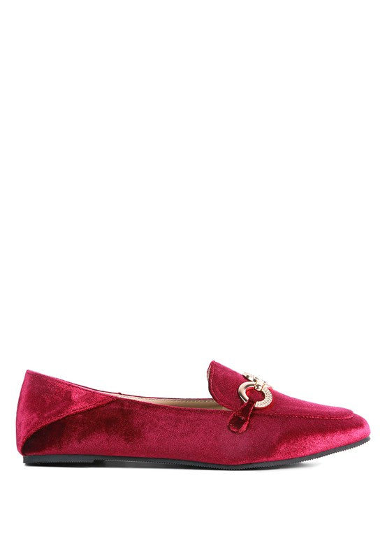 Velvet Almond Toe Buckle Flats