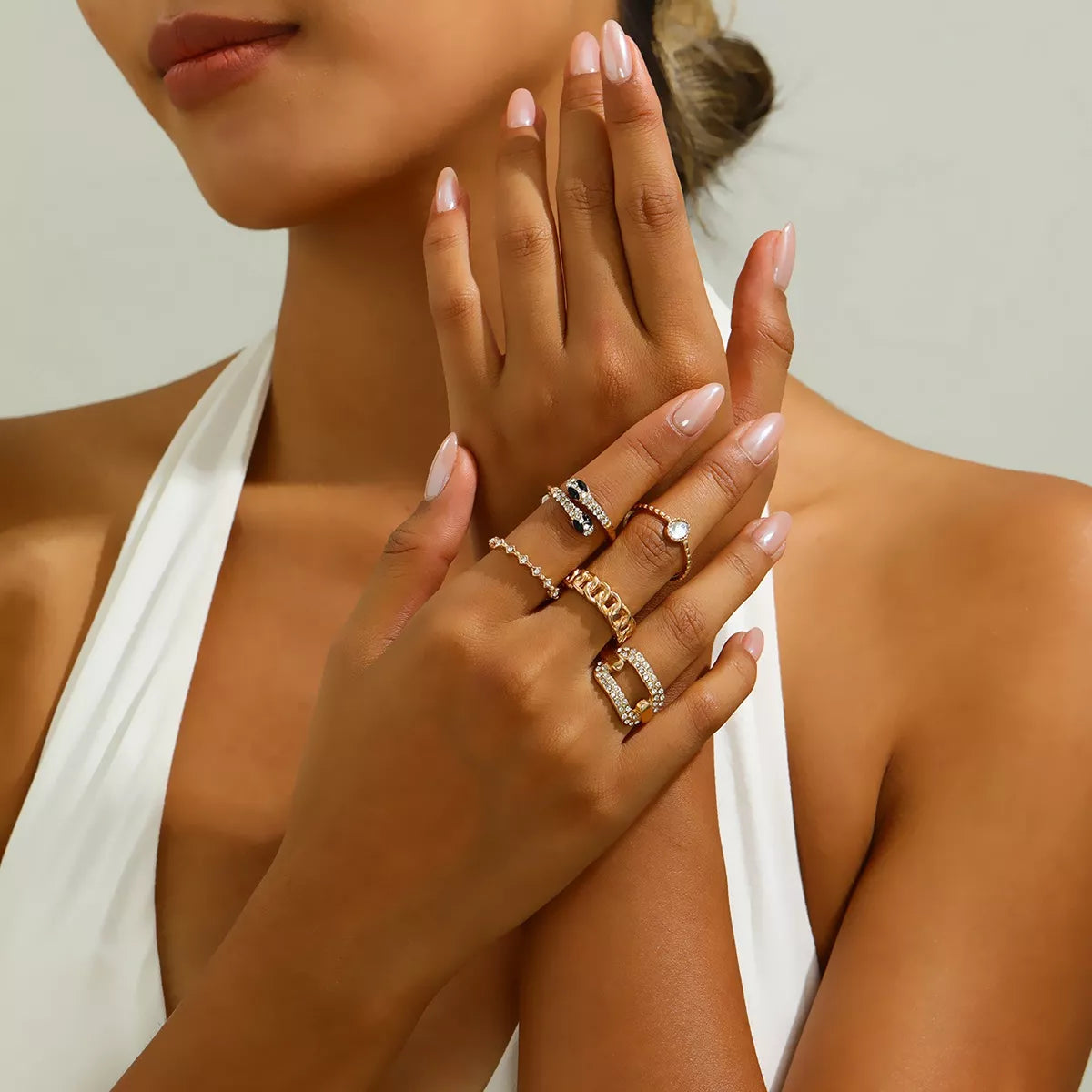 5-Piece Zircon Chain Link Stackable Ring Set - alternate ring view