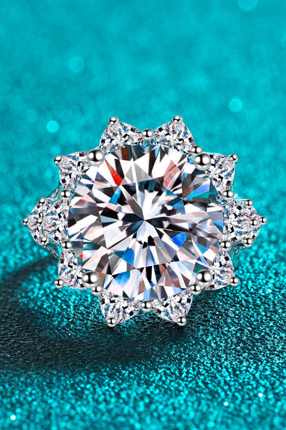 10 Carat Moissanite Flower-Shaped Ring in Silver - women's ring