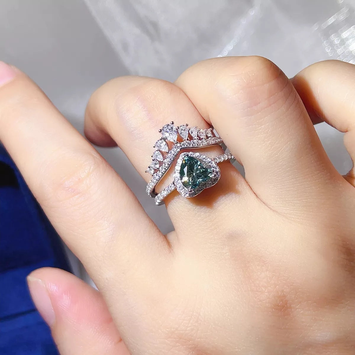 2 Carat Heart-Shaped Crown Ring Set in Turquoise - women's ring