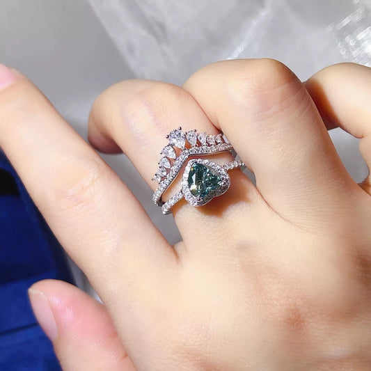 2 Carat Heart-Shaped Crown Ring Set in Turquoise - women's ring