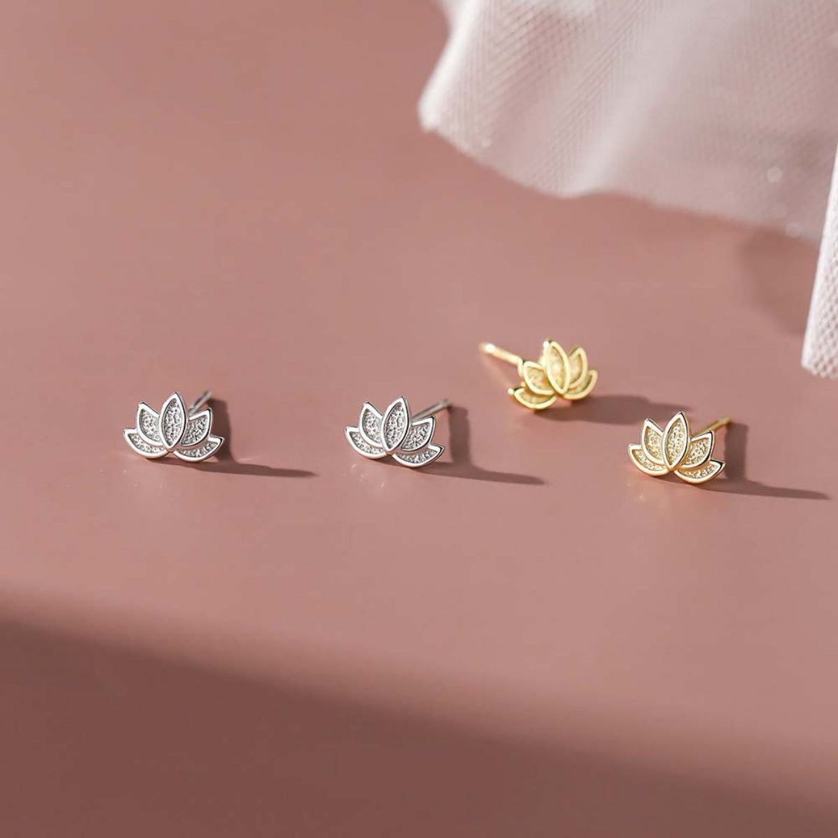 Lotus Flower Stud Earrings in Silver - women's stud earrings