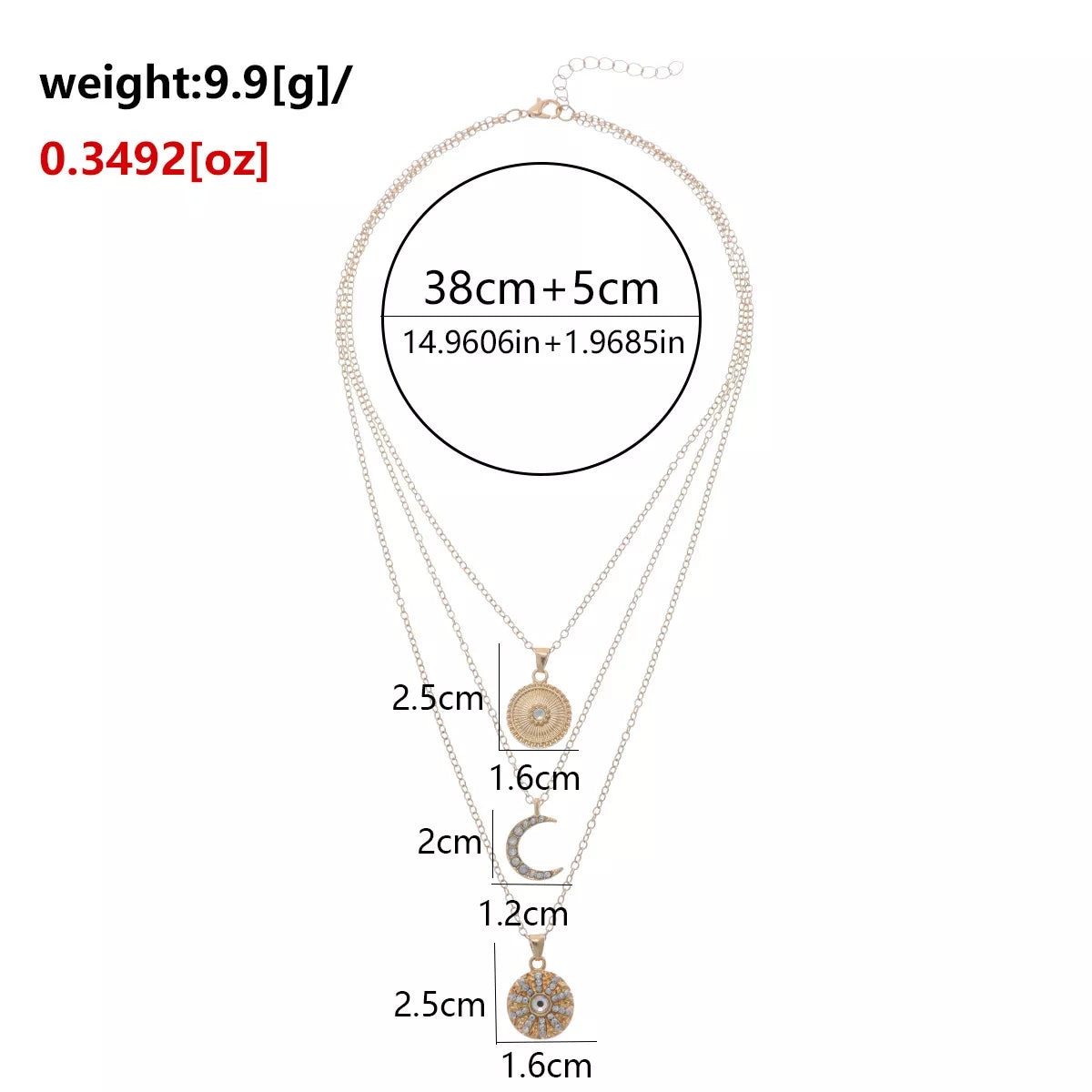 Multi-Layered Gold-Tone Moon and Coin Pendant Necklace - alternate necklace view