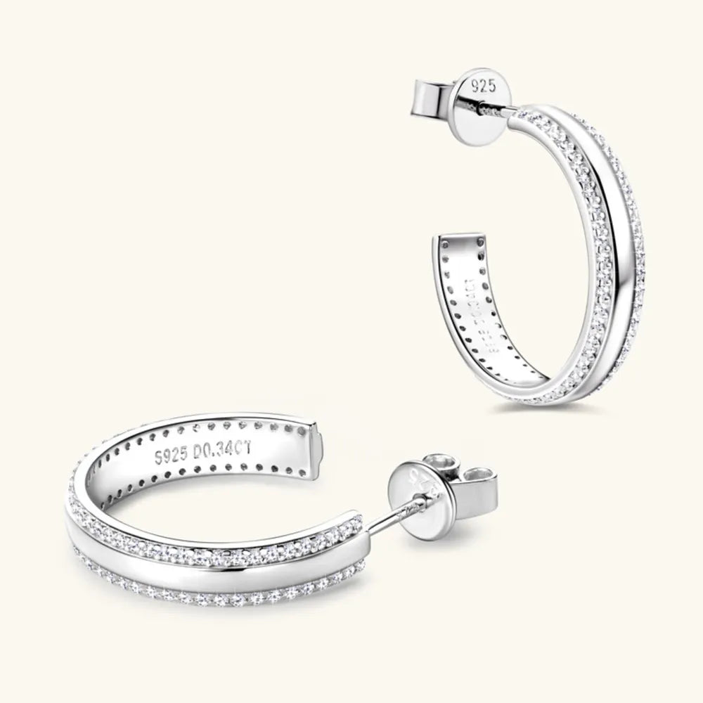 Sterling Silver Inlaid Moissanite C-Hoop Earrings - alternate earring view