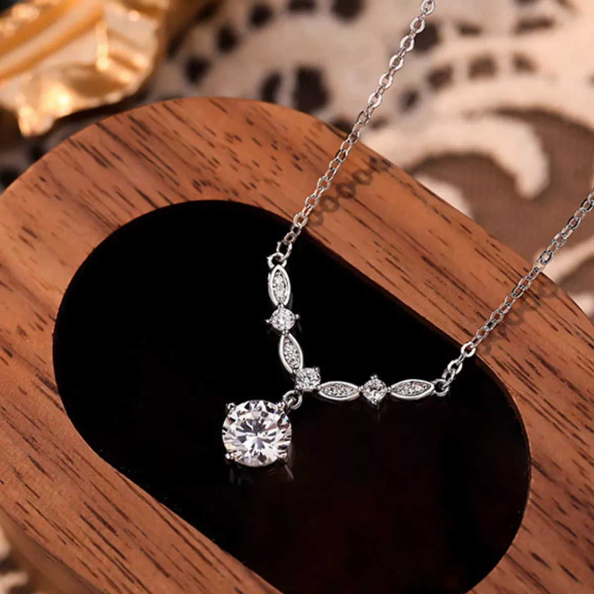 Sterling Silver Zircon Pendant Necklace - alternate necklace view