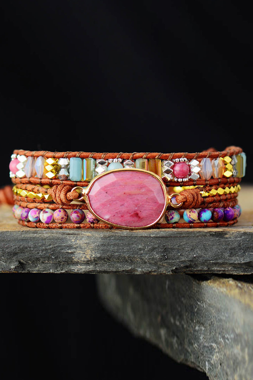 Handmade Crystal Beaded Natural Stone Bracelet - alternate jewelry view