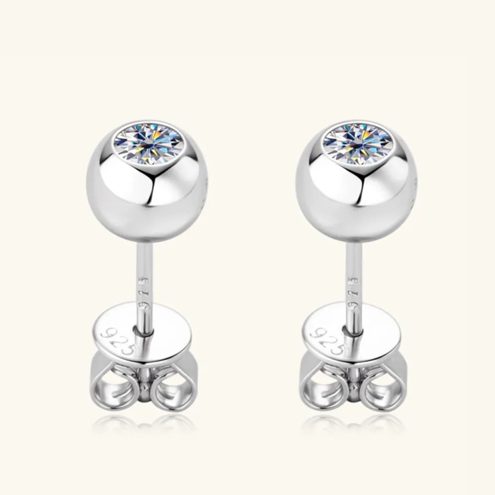 Moissanite Sterling Silver Stud Earrings - alternate earring view