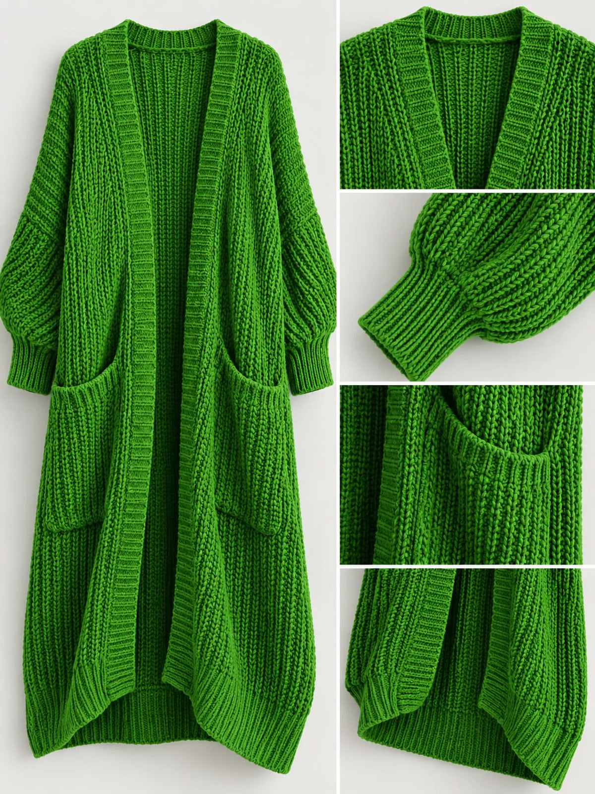 Chunky-Knit Openwork Front Longline Cardigan in Green - women's cardigan