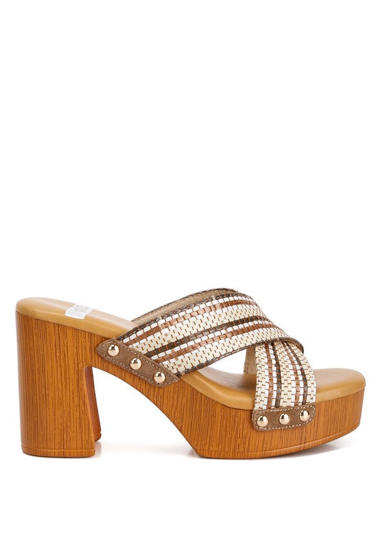 Raffia High Block Heel Clogs