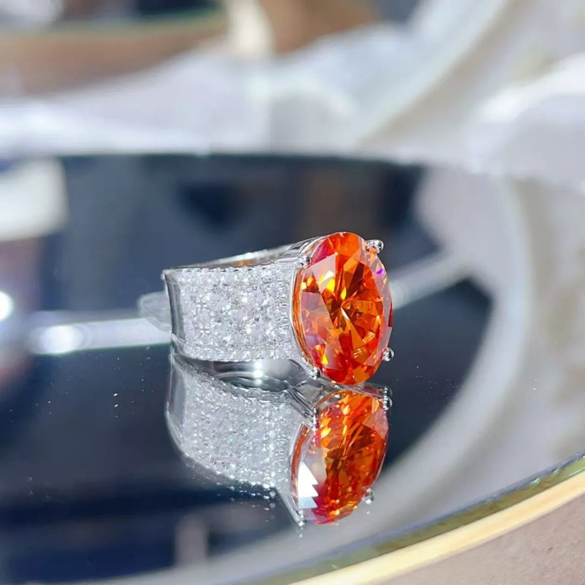 8 Carat Moissanite Sterling Silver Ring in Orange - women's ring