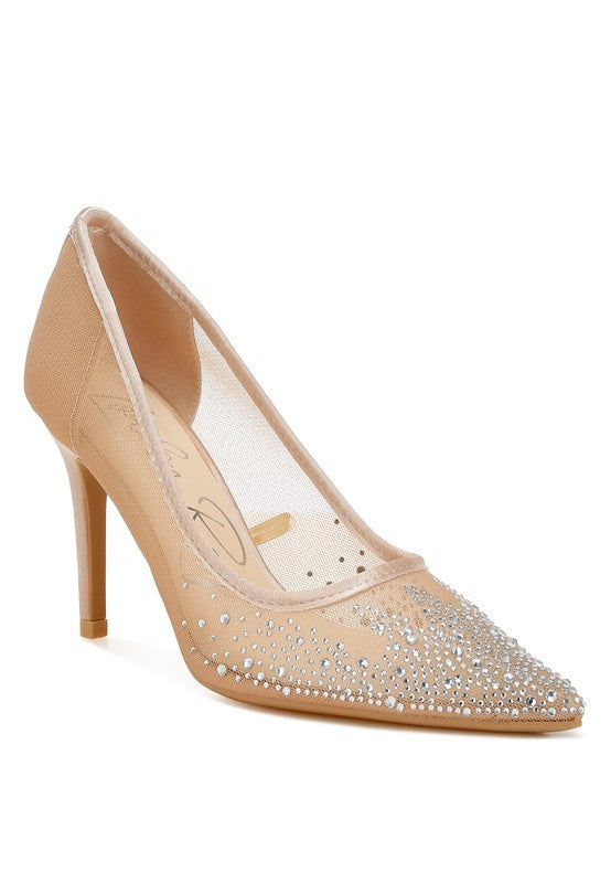 Mesh Rhinestone Pumps