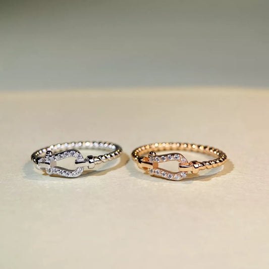 Sterling Silver Zircon Horseshoe Shaped Ring in Silver - women's ring