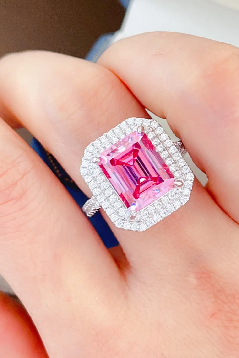 2 Carat Moissanite Sterling Silver Ring in Hot Pink - women's ring