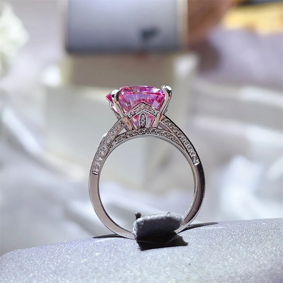 5 Carat Moissanite Sterling Silver Ring in Pink Purple - women's ring
