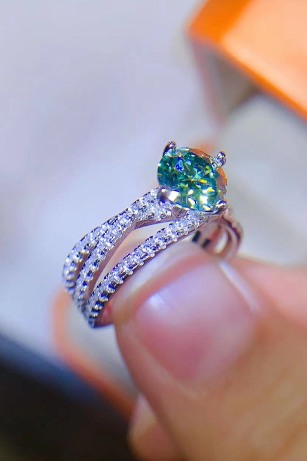 1 Carat Moissanite Contrast Sterling Silver Ring in Light Green - women's ring