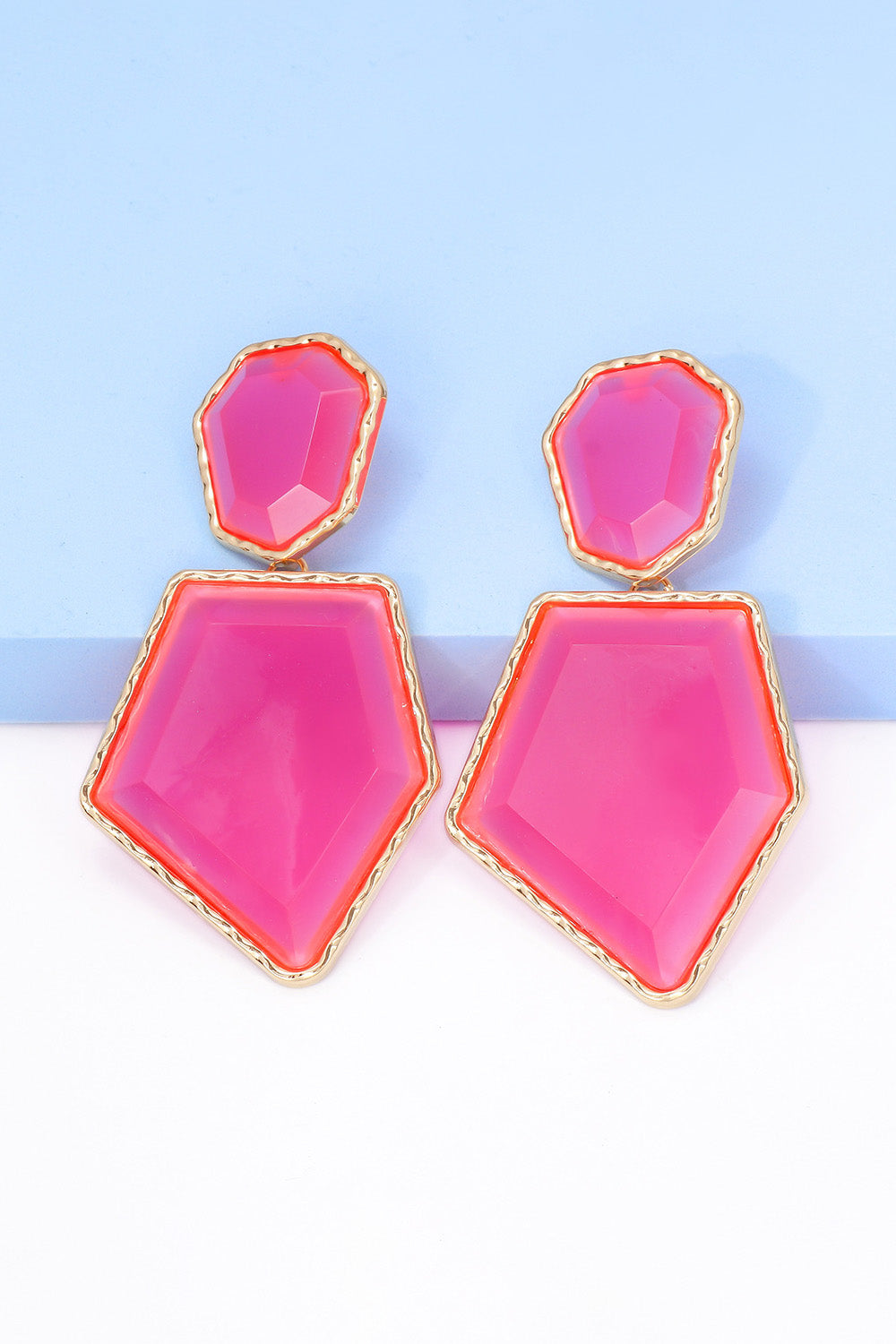 Geometric Shape Zinc Alloy Frame Resin Dangle Earrings - alternate earring view