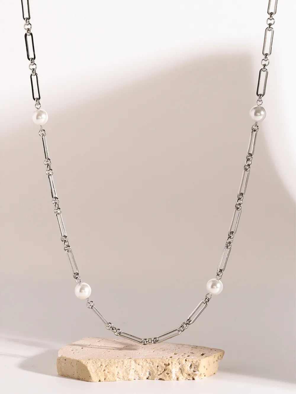 Stainless Steel Pearl Chain Necklace - alternate necklace view
