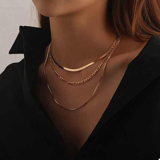 18K Gold-Plated Three-Layered Necklace - alternate necklace view