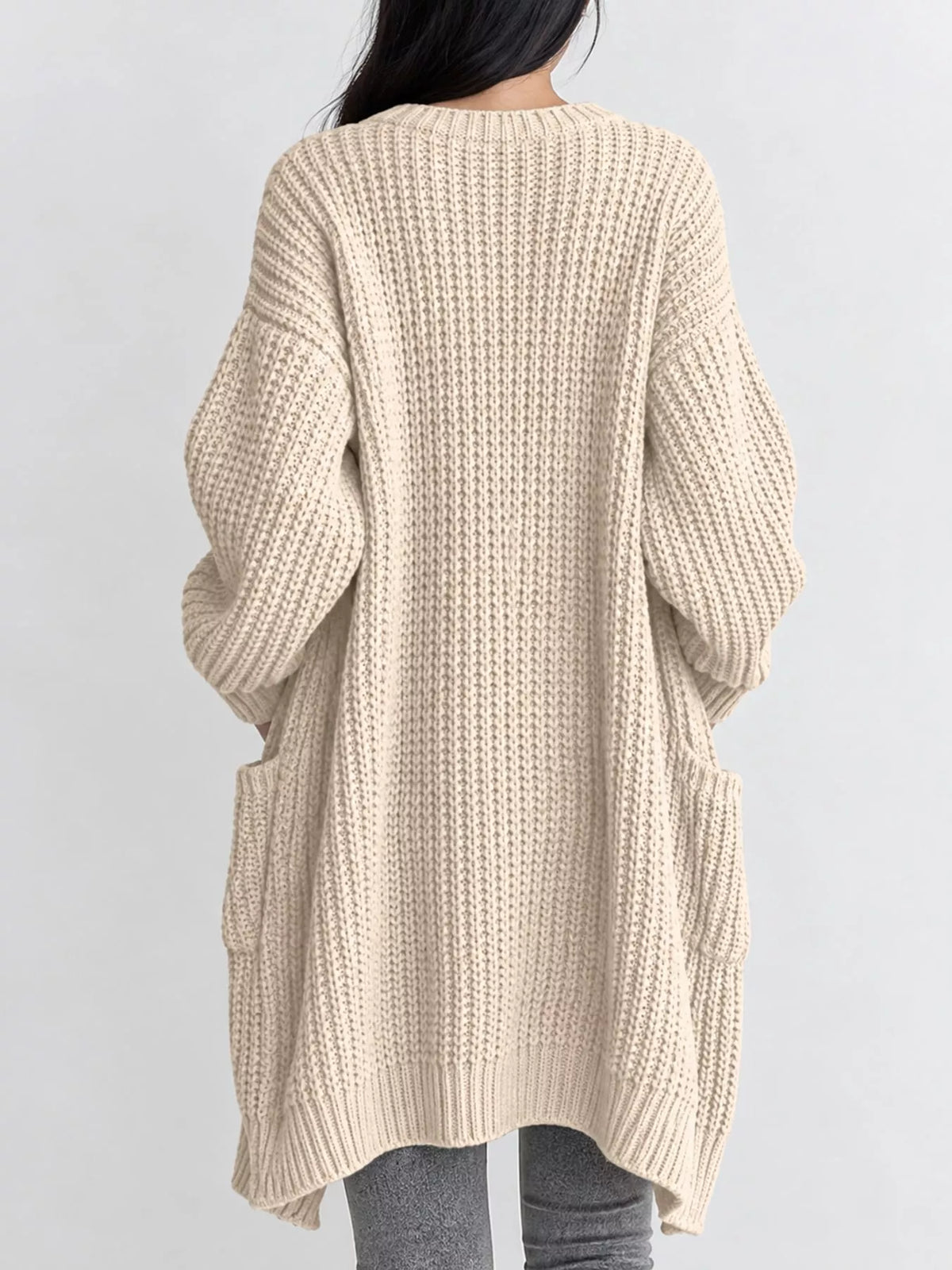 Chunky-Knit Openwork Front Longline Cardigan in Black - women's cardigan