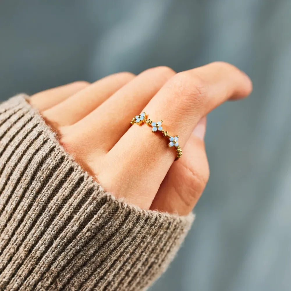 Sterling Silver Inlaid Zircon Flower Ring - alternate ring view