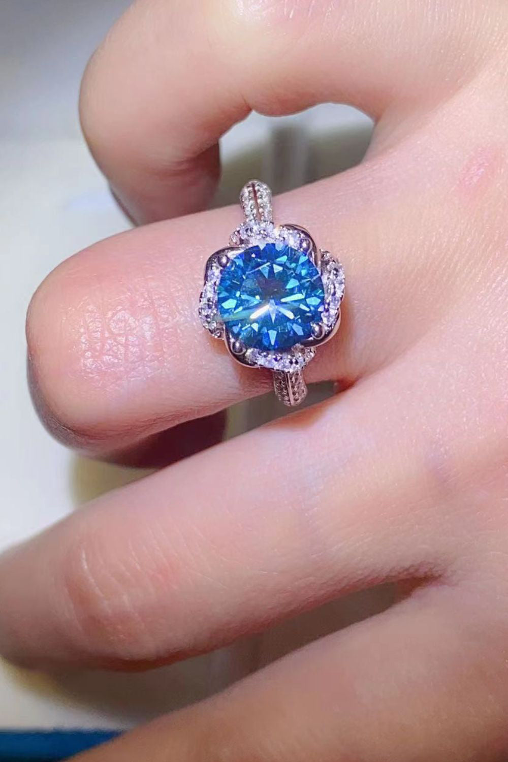 2 Carat Cobalt Blue Moissanite Sterling Silver Ring in Blue - women's ring
