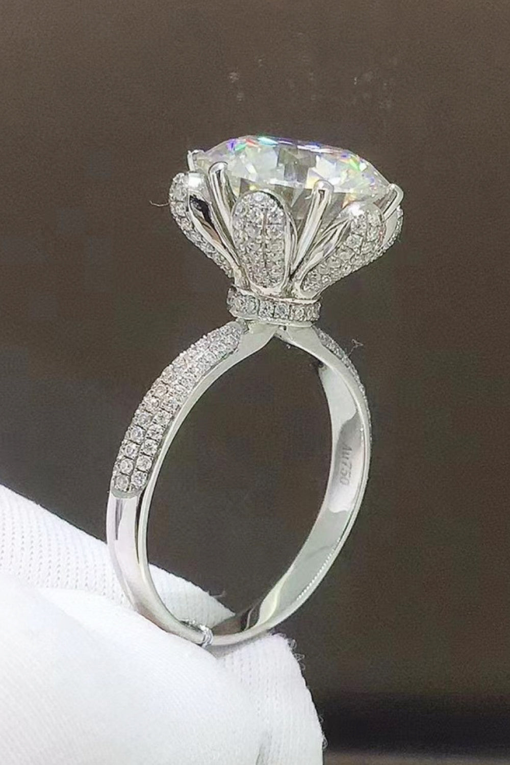 5 Carat Moissanite Side Stone Ring in Silver - women's side-stone ring