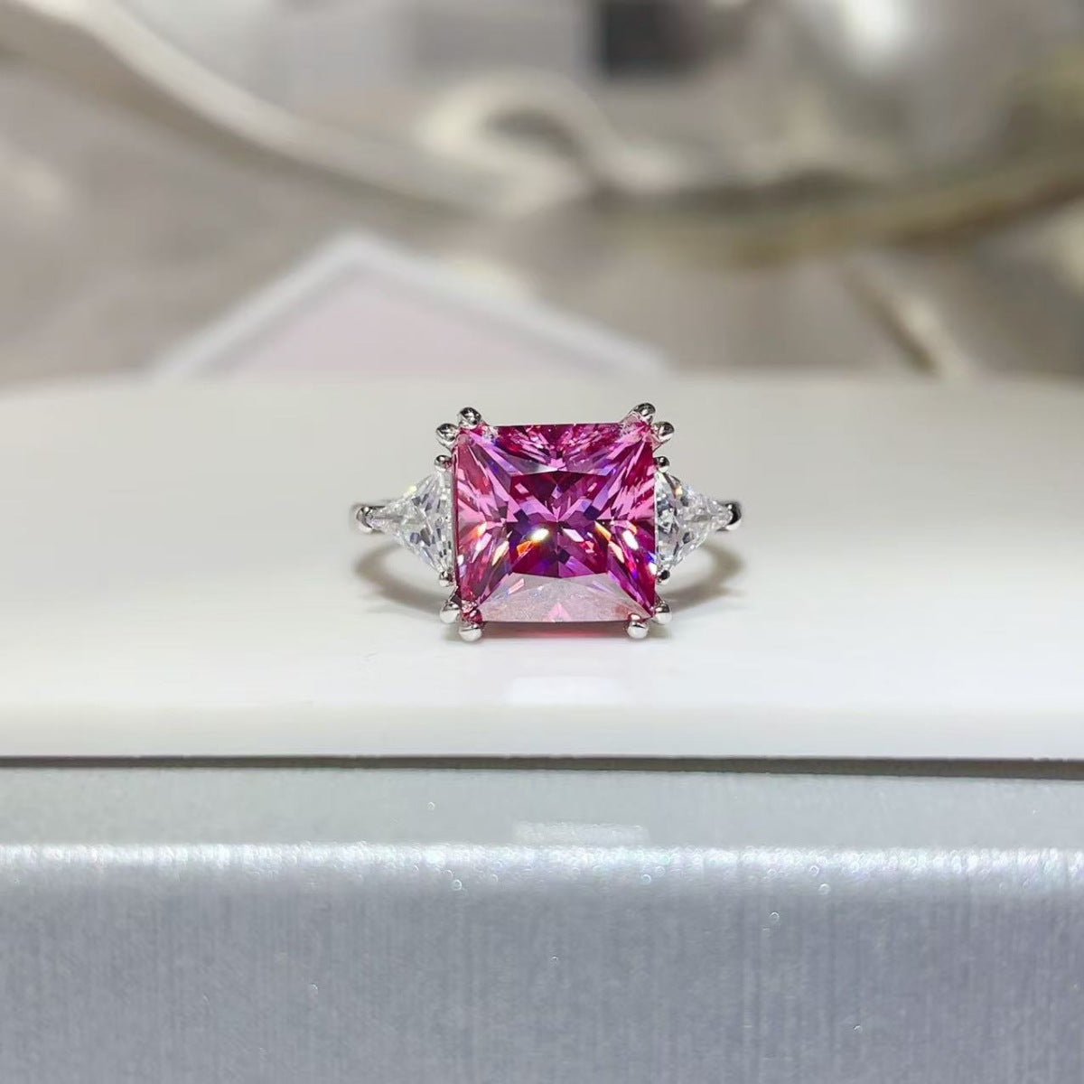 5 Carat Moissanite Sterling Silver Ring in Silver - women's ring